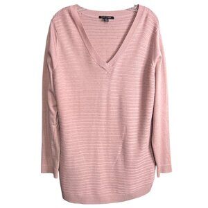 Hilary Radley Pink Loose Fit Sweater L/G V-Neck Long Sleeve